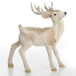 Velvet Pink Deer with Jewels - Standing with Head Back Christmas Birds And Animals|
