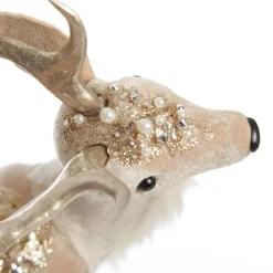 Velvet Pink Deer with Jewels - Standing with Head Back Christmas Birds And Animals|
