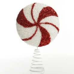 White and Red Tinsel Peppermint Swirl Tree Topper Tree Toppers|
