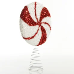 White and Red Tinsel Peppermint Swirl Tree Topper Tree Toppers|