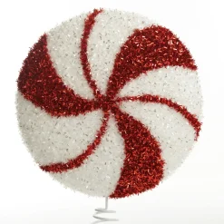 White and Red Tinsel Peppermint Swirl Tree Topper Tree Toppers|
