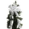 White and Silver Glitter Deluxe Tree Topper Bow with Streamers Tree Toppers|