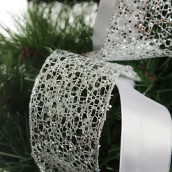 White and Silver Glitter Deluxe Tree Topper Bow with Streamers Tree Toppers|
