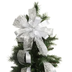 White and Silver Glitter Deluxe Tree Topper Bow with Streamers Tree Toppers|