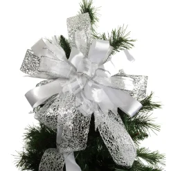 White and Silver Glitter Deluxe Tree Topper Bow with Streamers Tree Toppers|