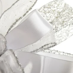White and Silver Glitter Deluxe Tree Topper Bow with Streamers Tree Toppers|