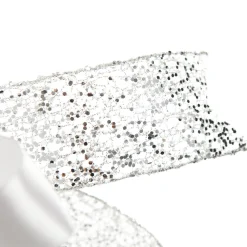 White and Silver Glitter Deluxe Tree Topper Bow with Streamers Tree Toppers|