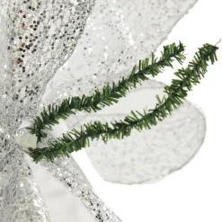 White and Silver Glitter Deluxe Tree Topper Bow with Streamers Tree Toppers|