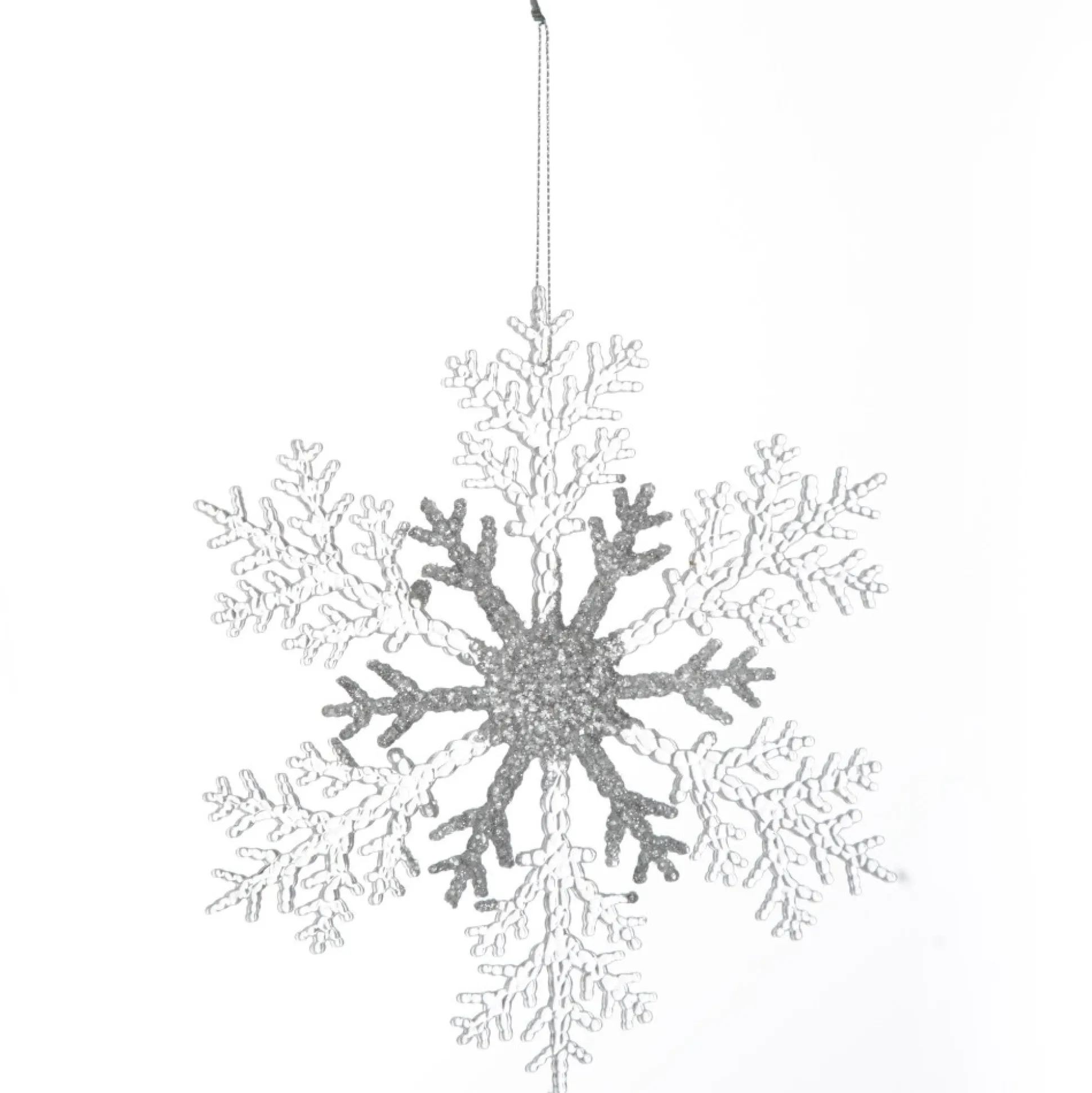 White and Silver Glitter Snowflake Tree Decoration Snowflakes And Stars|