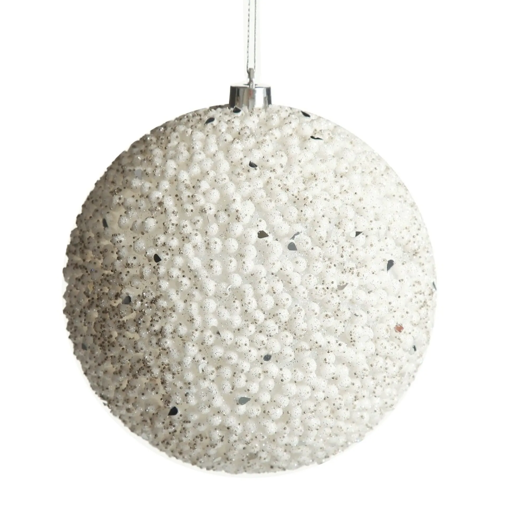 White Beaded Christmas Bauble - Set of 2 Decorative Christmas Baubles|