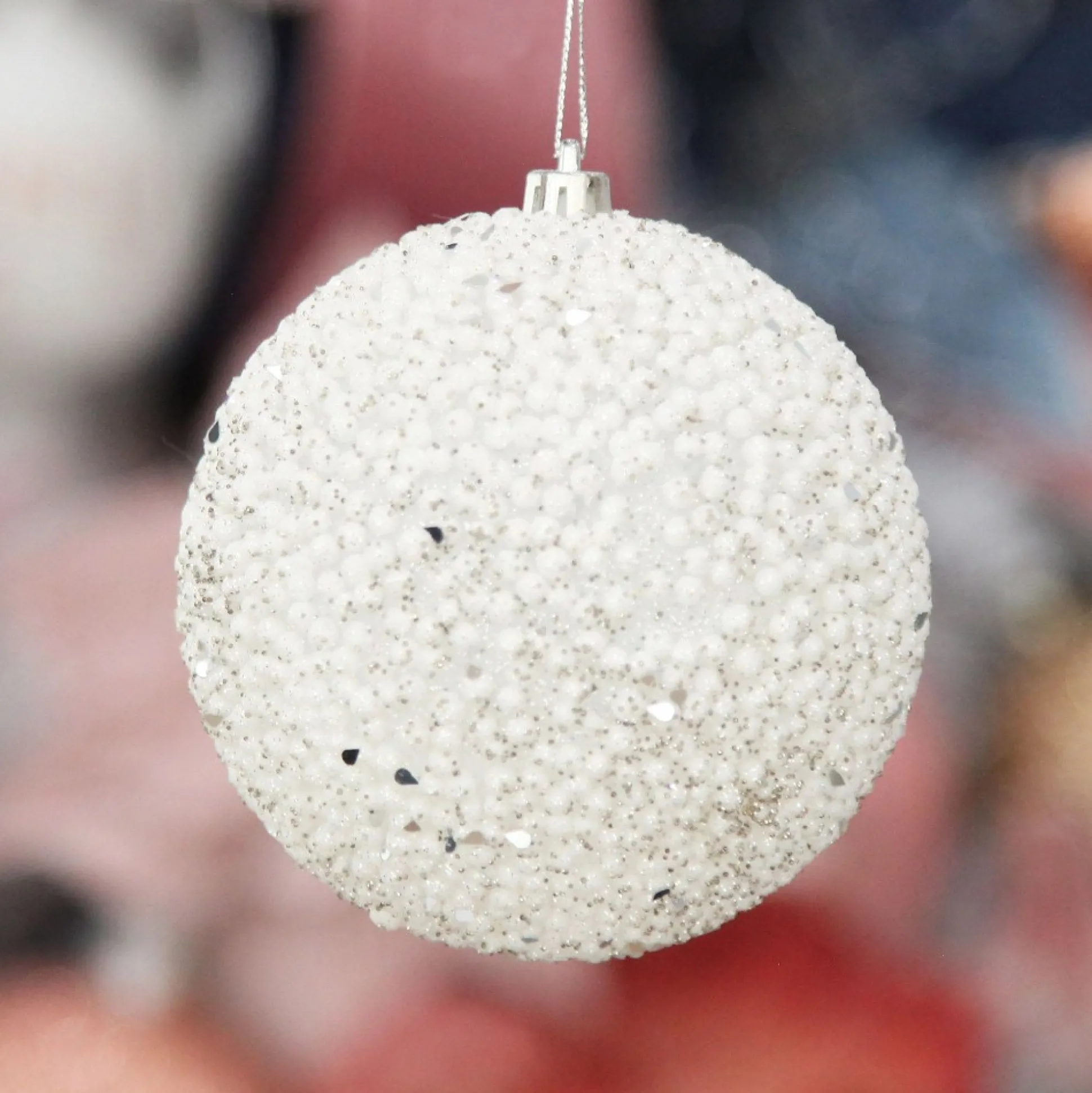 White Beaded Christmas Bauble - Set of 2 Decorative Christmas Baubles|