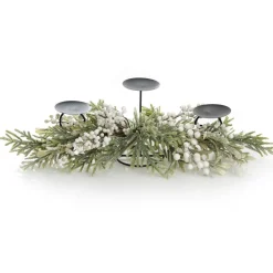 White Berry and Frosted Leaf Christmas Table Centrepiece Candle Holder Christmas Table Centrepieces|