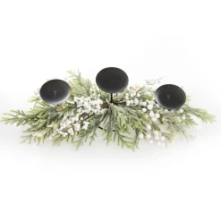 White Berry and Frosted Leaf Christmas Table Centrepiece Candle Holder Christmas Table Centrepieces|