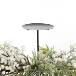 White Berry and Frosted Leaf Christmas Table Centrepiece Candle Holder Christmas Table Centrepieces|