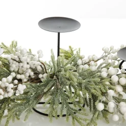 White Berry and Frosted Leaf Christmas Table Centrepiece Candle Holder Christmas Table Centrepieces|