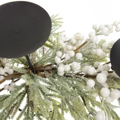 White Berry and Frosted Leaf Christmas Table Centrepiece Candle Holder Christmas Table Centrepieces|
