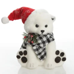 White Boy Polar Bear Cub Sitting with Santa Hat Christmas Birds And Animals|