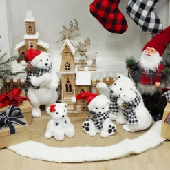 White Boy Polar Bear Cub Sitting with Santa Hat Christmas Birds And Animals|