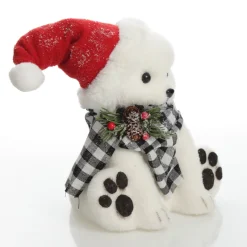 White Boy Polar Bear Cub Sitting with Santa Hat Christmas Birds And Animals|