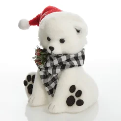 White Boy Polar Bear Cub Sitting with Santa Hat Christmas Birds And Animals|