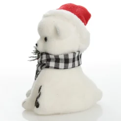 White Boy Polar Bear Cub Sitting with Santa Hat Christmas Birds And Animals|