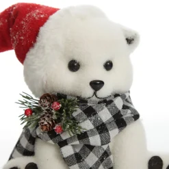 White Boy Polar Bear Cub Sitting with Santa Hat Christmas Birds And Animals|