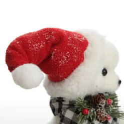 White Boy Polar Bear Cub Sitting with Santa Hat Christmas Birds And Animals|
