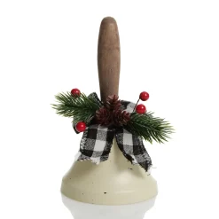 White Christmas Bell with Black Buffalo Check Bow and Pine Berries Christmas Ornaments|