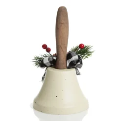 White Christmas Bell with Black Buffalo Check Bow and Pine Berries Christmas Ornaments|