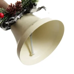 White Christmas Bell with Black Buffalo Check Bow and Pine Berries Christmas Ornaments|