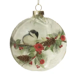 White Christmas Bird Glass Disc Glass Hearts And Discs|
