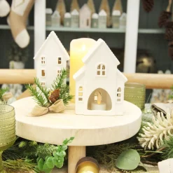 White Christmas Church Candle Holder Light-Up Scenes And Ornaments|