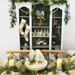 White Christmas Church Candle Holder Light-Up Scenes And Ornaments|