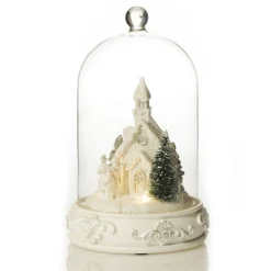 White Church in Glass Cloche Lightup Ornament Light-Up Scenes And Ornaments|