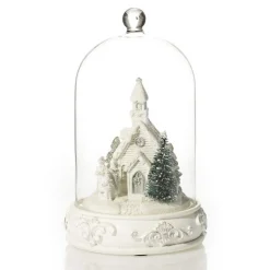 White Church in Glass Cloche Lightup Ornament Light-Up Scenes And Ornaments|