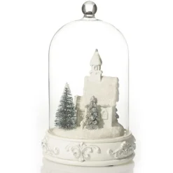 White Church in Glass Cloche Lightup Ornament Light-Up Scenes And Ornaments|