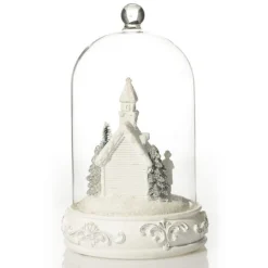 White Church in Glass Cloche Lightup Ornament Light-Up Scenes And Ornaments|