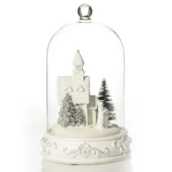 White Church in Glass Cloche Lightup Ornament Light-Up Scenes And Ornaments|