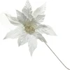 White Embossed Velvet Poinsettia Flower Stem Christmas Flowers|
