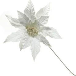 White Embossed Velvet Poinsettia Flower Stem Christmas Flowers|