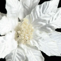 White Embossed Velvet Poinsettia Flower Stem Christmas Flowers|