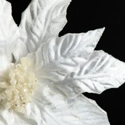 White Embossed Velvet Poinsettia Flower Stem Christmas Flowers|