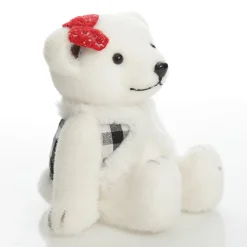 White Girl Polar Bear Cub Sitting with Red Bow Christmas Birds And Animals|