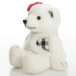 White Girl Polar Bear Cub Sitting with Red Bow Christmas Birds And Animals|