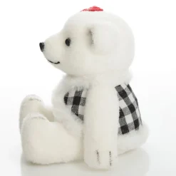 White Girl Polar Bear Cub Sitting with Red Bow Christmas Birds And Animals|