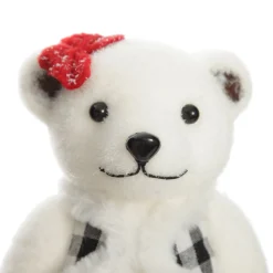 White Girl Polar Bear Cub Sitting with Red Bow Christmas Birds And Animals|