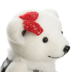 White Girl Polar Bear Cub Sitting with Red Bow Christmas Birds And Animals|