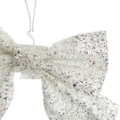 White Glitter Bow - Set of 2 Christmas Bells And Bows|