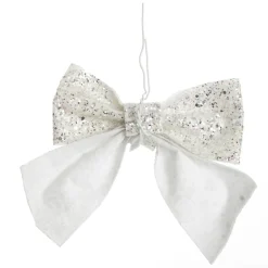 White Glitter Bow - Set of 2 Christmas Bells And Bows|