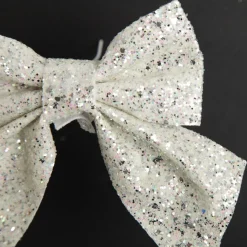 White Glitter Bow - Set of 2 Christmas Bells And Bows|